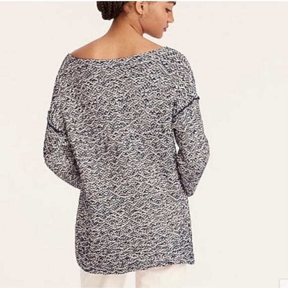 J. Crew Relaxed Wideneck Boxy Thick Textured Knit Sweater Navy M Preppy Minimal - Picture 3 of 14